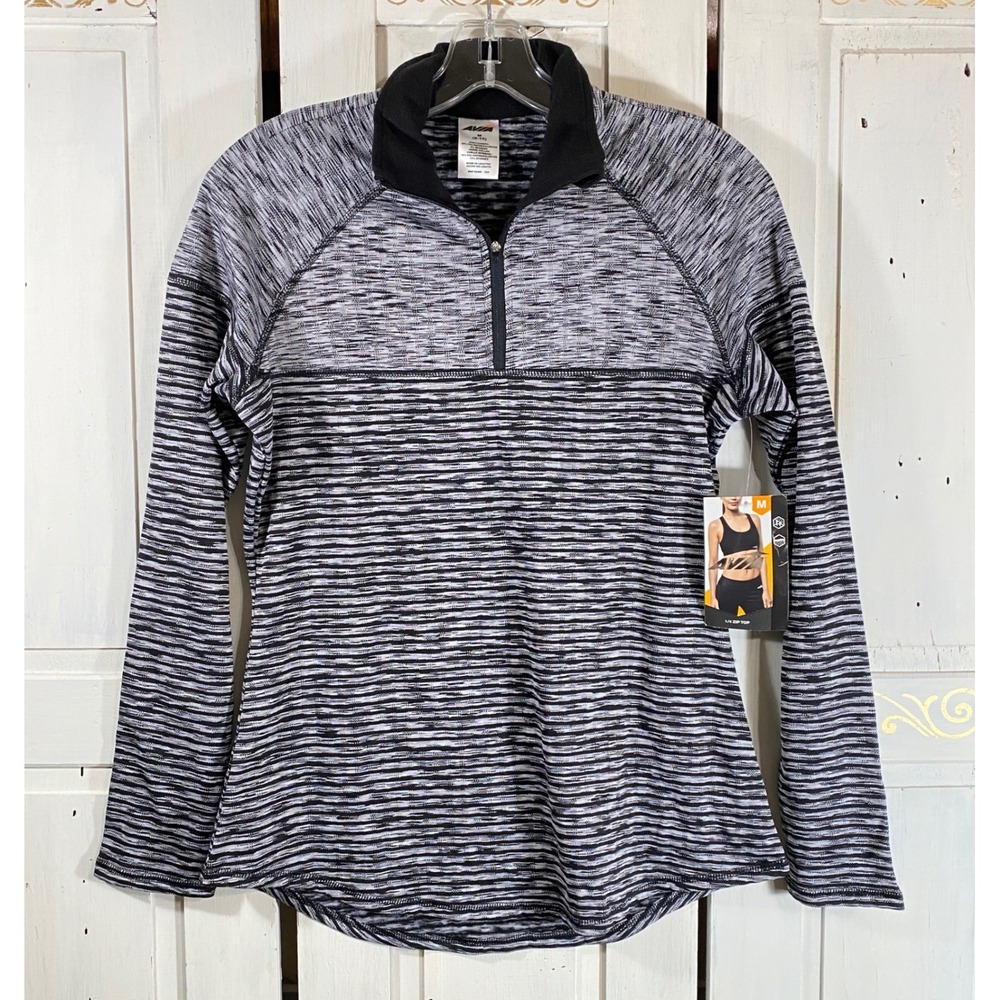 NWT Avia Womens 1/4 Zip Pullover Top Black White Space‎ Dye Athletic Size M 8-10